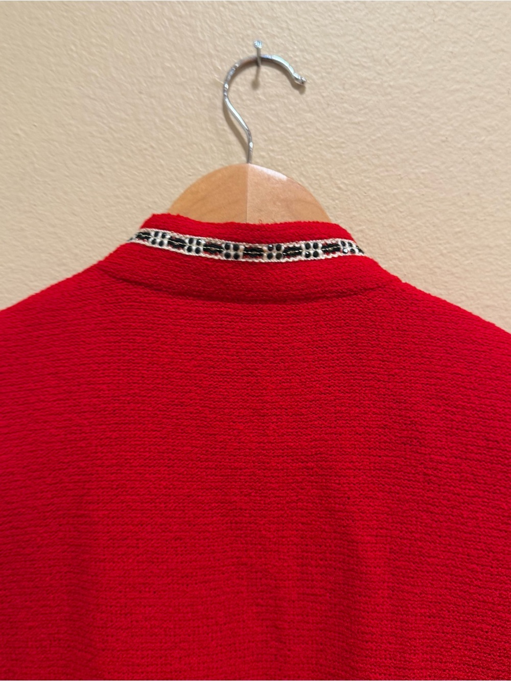 St. John Vintage Red Knit Long Blazer with Contrast Trim 12 - Picture 7 of 16